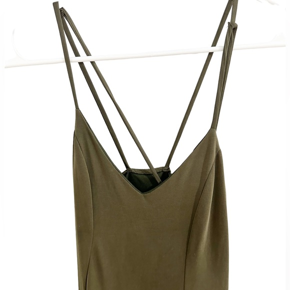 Olive Green Spaghetti Strap Mini Summer Dress. Soft Fabric, Flowy Loose Fit. - Picture 4 of 5